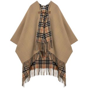 Burberry Stijlvolle wollen jas met capuchon , Beige , Dames , Maat: ONE Size