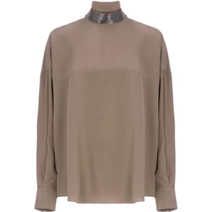 Brunello Cucinelli, Dames, Blouses & Shirts, Bruin, Maat: S Zijde,