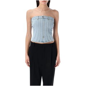 Mugler, Dames, Tops, Blauw, Maat: S Denim,