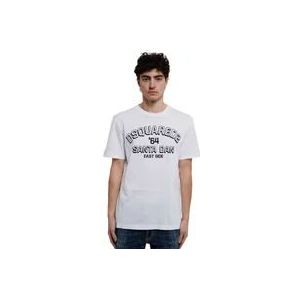 Dsquared2 Wit Katoenen T-Shirt met Logo Print , White , Heren , Maat: 2XL