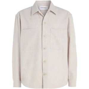 Calvin Klein, Heren, Overhemden, Beige, Maat: L Wol,
