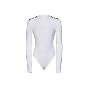 Balmain Witte Geribbelde Gebreide Bodysuit met Uitsnede aan de Achterkant , White , Dames , Maat: XS