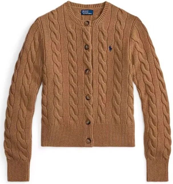 POLO RALPH LAUREN - Vest - Kastanje - Kabeltricot in Wol en Kasjmier