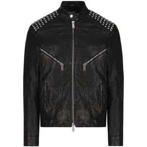 Dsquared2, Heren, Jassen, Zwart, Maat: 2XL Leer,