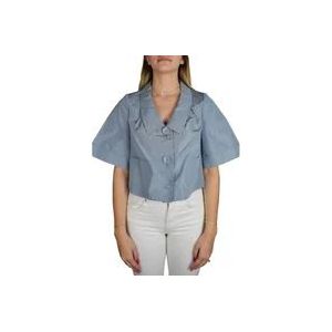 Prada Blauwe Zijden Top met Halflange Mouwen , Blue , Dames , Maat: S