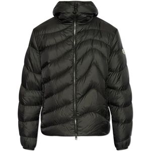 Moncler, Heren, Jassen, Zwart, Maat: S Leer,