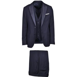 Paoloni, Heren, Pakken, Blauw, Maat: XL Wol,