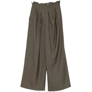 Viktoriachan, Dames, Broeken, Bruin, Maat: M Leer,