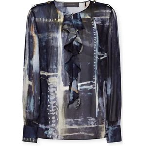 Elena Mirò, Dames, Blouses & Shirts, Blauw, Maat: 3XL Viscose,