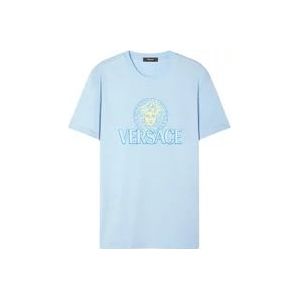 Versace Medusa Head Logo Print Crew Neck , Blue , Heren , Maat: L