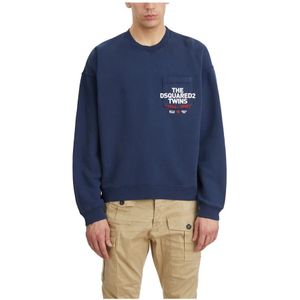 Dsquared2, Heren, Sweatshirts & Hoodies, Blauw, Maat: L