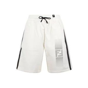 Fendi Katoenen Bermuda Shorts met FF Print , White , Heren , Maat: XS