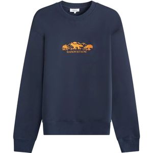Maison Kitsuné, Heren, Sweatshirts & Hoodies, Blauw, Maat: M Katoen,