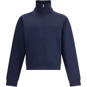 Prada - Logoed Zip Sweatshirt - Heren - Blauw - Polyester