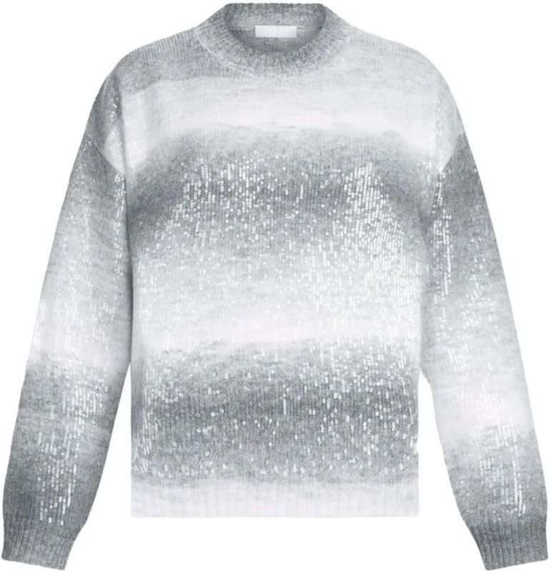 Liu Jo - Gebreide Trui - Grijs/Wit - Opstaande Kraag - Lange Mouw