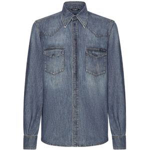 Dolce & Gabbana, Heren, Overhemden, Blauw, Maat: XL Denim,