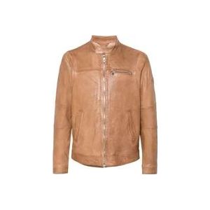 Peuterey Bruine Leren Jas met Opstaande Kraag , Brown , Heren , Maat: 2XL