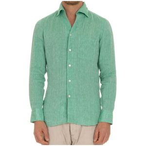 Finamore, Heren, Overhemden, Groen, Maat: 3XL Linnen,
