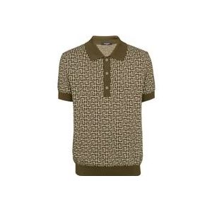 Balmain Wool polo shirt with monogram , Green , Heren , Maat: L