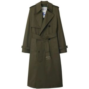 Burberry Groene Katoenen Double-Breasted Jas , Green , Dames , Maat: XS