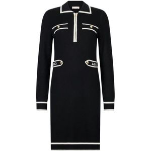 Liu Jo - ECS Abito Maglia - Jurk - Zwart - Korte Gebreide Jurk met Polokraag