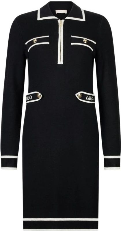 Liu Jo - ECS Abito Maglia - Jurk - Zwart - Korte Gebreide Jurk met Polokraag