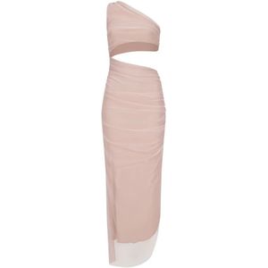Nicowa - Awito - Maxi Jurk - Roze - One-Shoulder Mesh
