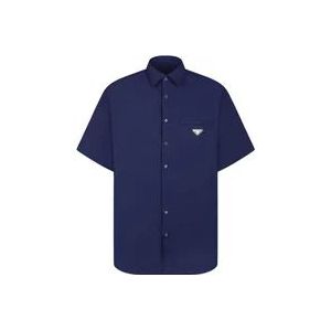 Prada Blauwe Poplin Shirt Klassieke Kraag Knoop , Blue , Heren , Maat: XL