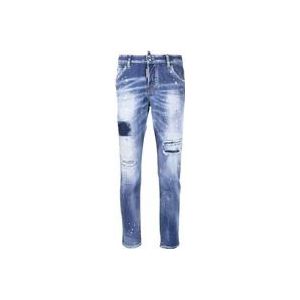 Dsquared2 Marineblauwe Skinny Jeans met Verfspatten , Blue , Dames , Maat: 3XS