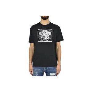 Versace Zwarte Katoenen Logo T-shirt , Black , Heren , Maat: 2XL