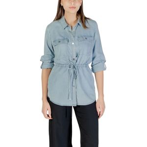 Only - Blouse - Lichtblauw - Met Voorzakken - Ronde Hals - Lange Mouwen
