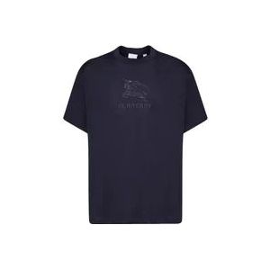 Burberry Blauw T-shirt met geborduurd logo , Blue , Heren , Maat: S