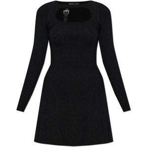 Versace Jeans Couture - Jurk - Zwart - Leer - Met Lurex Draad