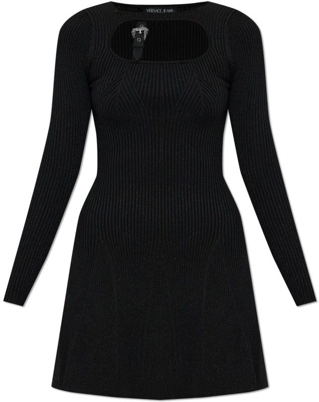 Versace Jeans Couture - Jurk - Zwart - Leer - Met Lurex Draad