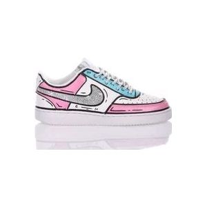 Nike Handgemaakte Dames Sneakers in Lichtblauw, Wit en Roze , Multicolor , unisex , Maat: 47 EU