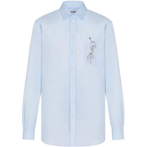 Moschino, Heren, Overhemden, Blauw, Maat: XL Zijde,