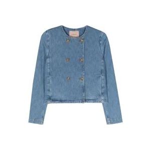 Twinset Blauwe Denim Double-Breasted Jas , Blue , Dames , Maat: 2XS