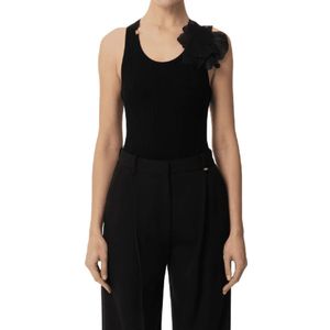 Elisabetta Franchi, Dames, Tops, Zwart, Maat: L Zijde,