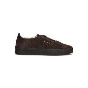 Santoni Bruine Suède Lage Sneakers , Brown , Heren , Maat: 43 EU