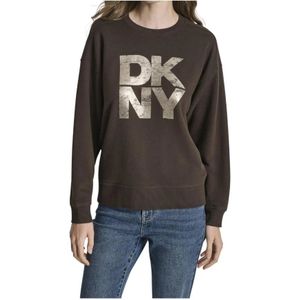 Dkny, Dames, Sweatshirts & Hoodies, Bruin, Maat: L Katoen,