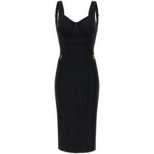 Elisabetta Franchi, Dames, Jurken, Zwart, Maat: S Polyamide,