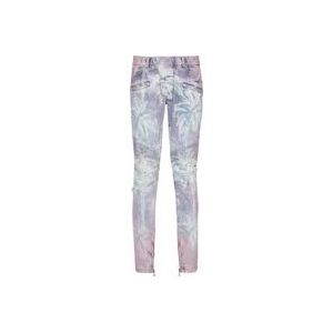 Balmain Denim biker jeans met een palmboomprint , Blue , Heren , Maat: W36