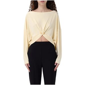 Elisabetta Franchi - Blouse - Geel - Jersey Crêpe - Lange Mouwen - Ronde Hals