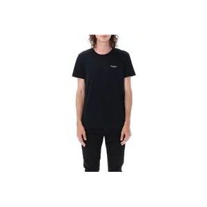 Balmain Mini Logo T-Shirt, Ronde Hals, Korte Mouwen , Black , Heren , Maat: XL