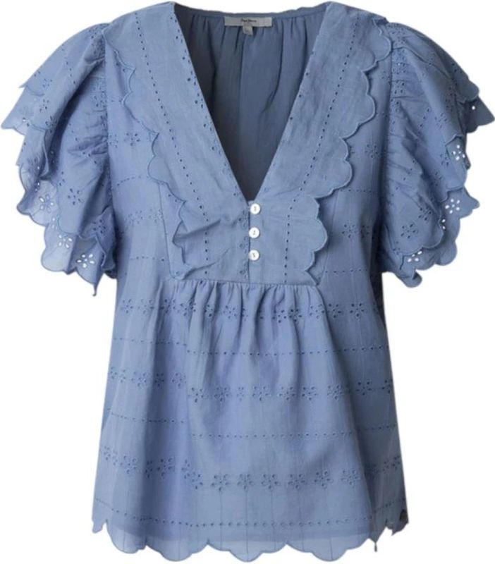Pepe Jeans - Blouse - Staalblauw - Vloeiende Stof - Pofmouwen