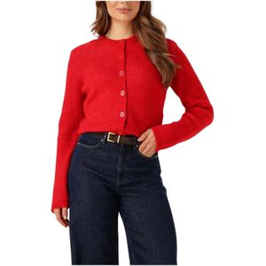 Selected Femme - Slfsia RAS LS Knit Cropped Cardigan - Rood - Wol