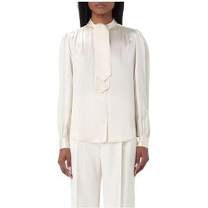 TieNeck - Blouse - Wit - 100% Zijde - Lange Mouwen