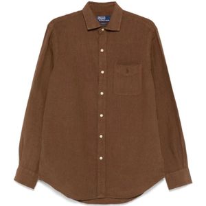 Polo Ralph Lauren, Heren, Overhemden, Bruin, Maat: XL Linnen,