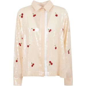 DES Phemmes, Dames, Blouses & Shirts, Beige, Maat: S Viscose,