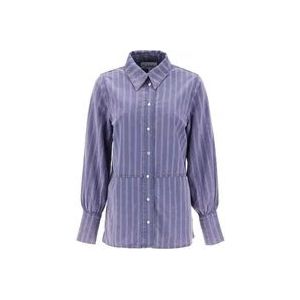 Ganni Gestreepte Denim Overhemd met Italiaanse Kraag , Purple , Dames , Maat: M